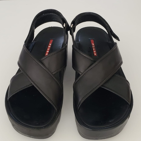 Prada Cloudbust Black Leather Sandles with Chunky Platform Heels - Picture 3 of 10